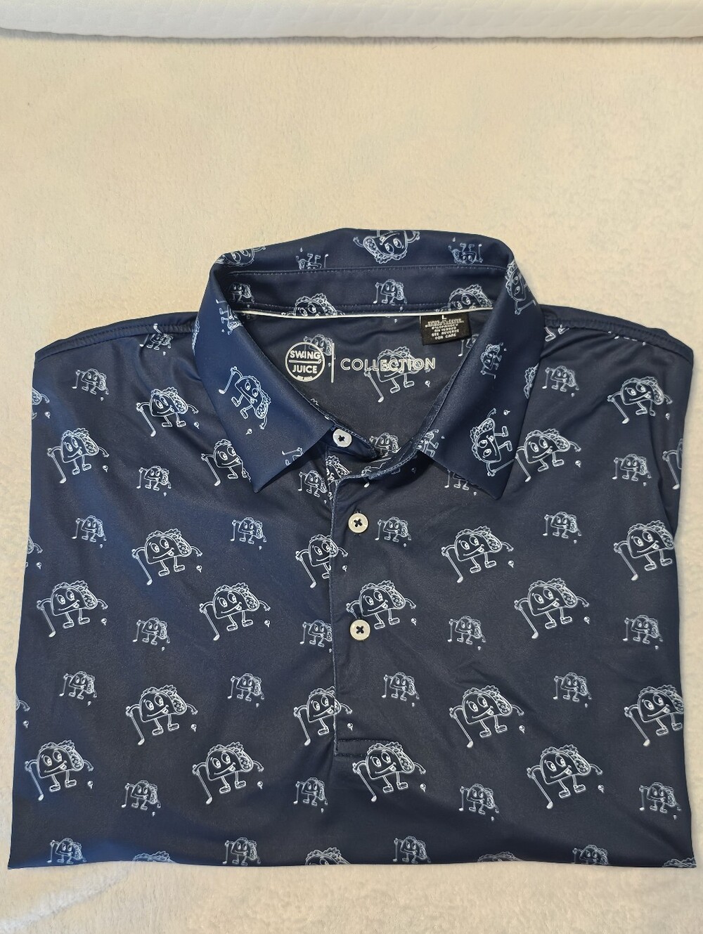 Swing Juice Mens Large Golf & Tacos Performance Polo Shirt Navy Blue Novelty